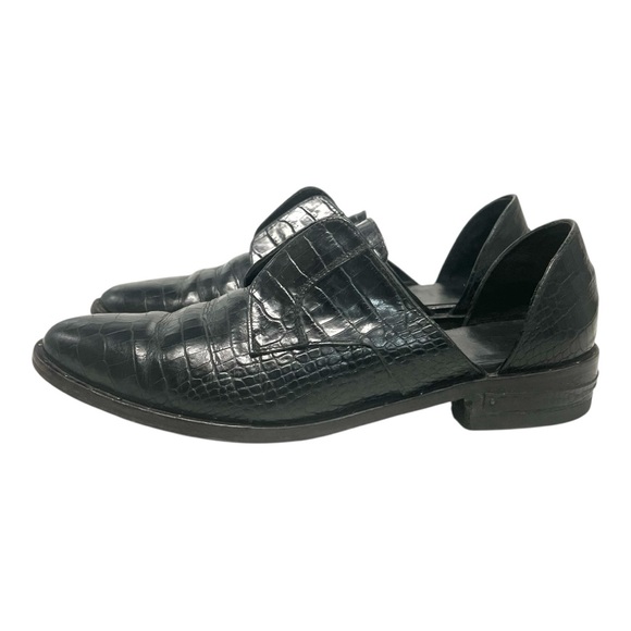 Freda Salvador Black Leather Croc Embossed D'Orsay Slip On Loafer Flat Women 7.5 - Picture 3 of 15